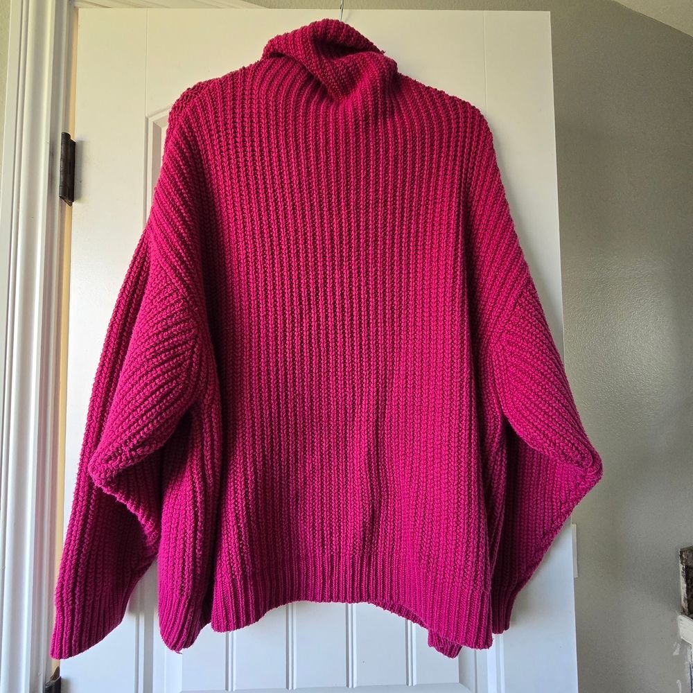 Free People Swim Too Deep Sweater Hot Pink Oversized Chunky Turtleneck Small - Picture 8 of 11